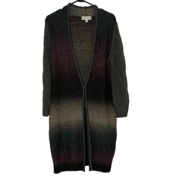 Knox Rose Duster Open Cardigan sz S Chunky Knit Long Sleeve Grays Purple - Picture 1 of 7